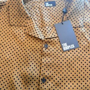 The Kooples Men's Brown Polka Dot silk shirt Sz LRG NWT $220
